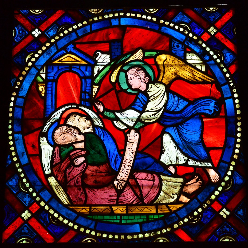 An Angelic Panel of Stained Glass From the Cathedral of Soissons From the 13th Century An Angelic Panel of Stained Glass From the Cathedral of Soissons From the 13th Century