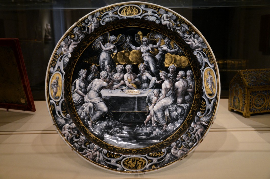 Round Dish with the Wedding Feast of Cupid and Psyche By Leonard Limosin Round Dish with the Wedding Feast of Cupid and Psyche By Leonard Limosin
